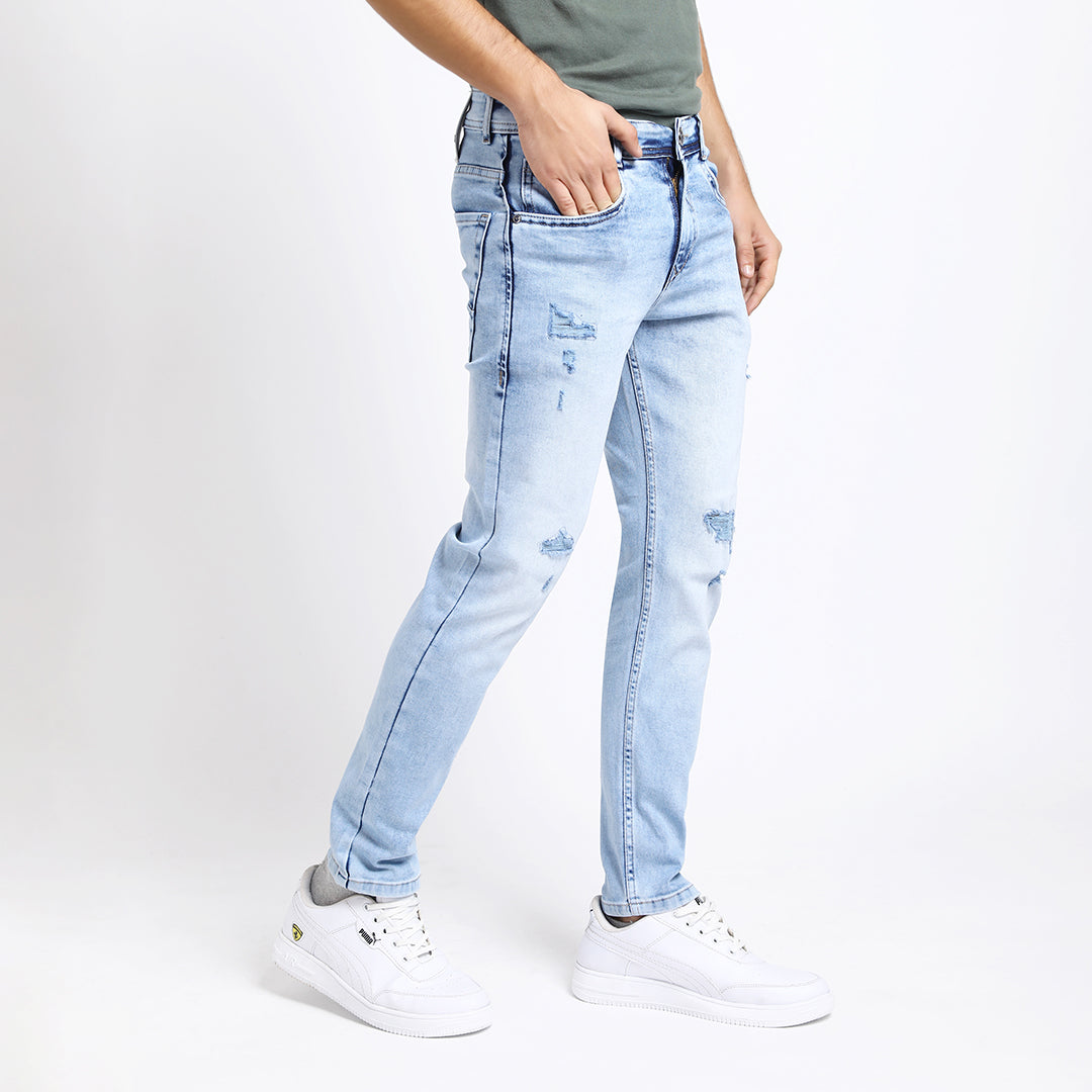 LIGHT BLUE DISTRESSED ANKLE FIT JEANS TEDDY 4762-2